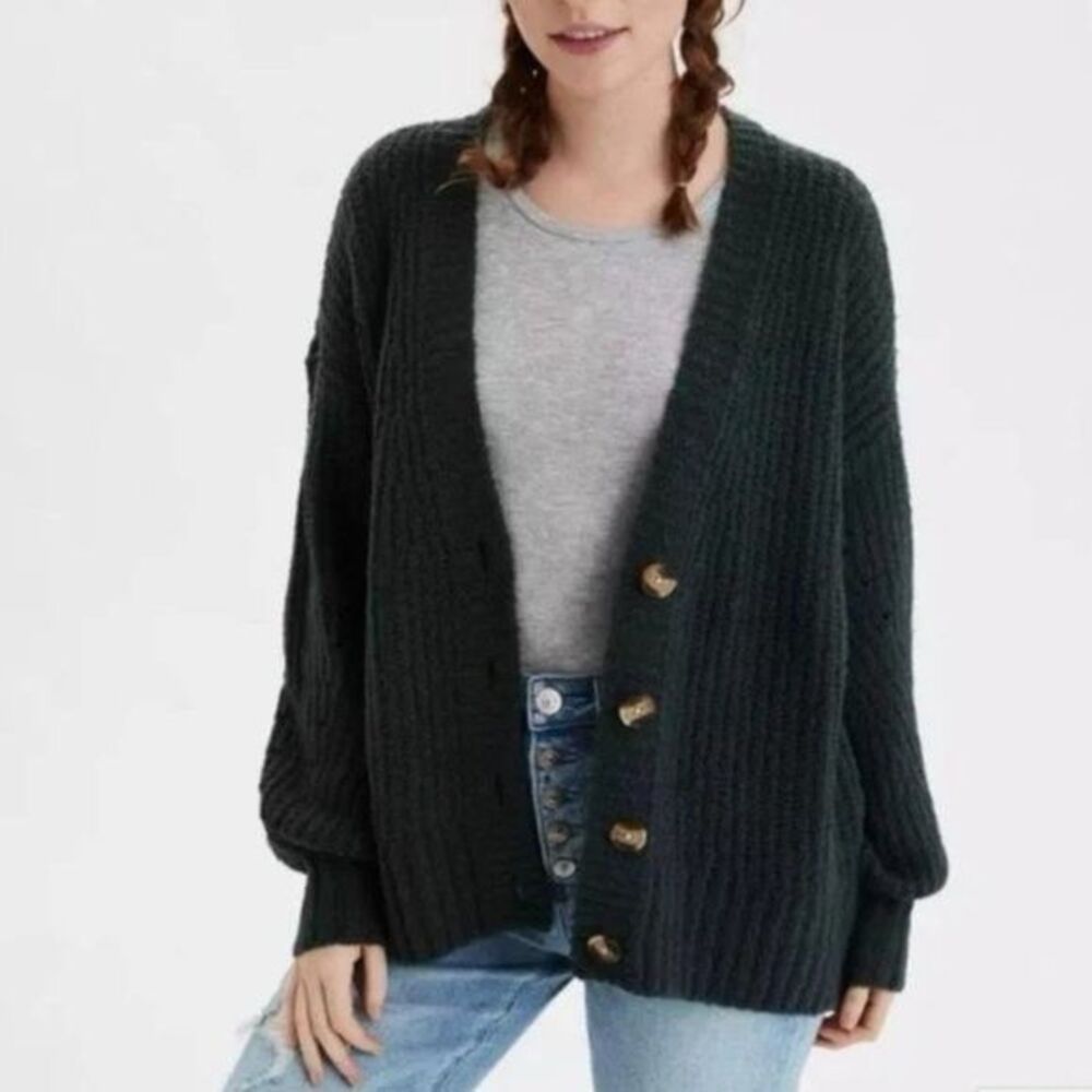 AMERICAN EAGLE Women’s Dark Green Long Sleeve Button Front Cardigan Medium
